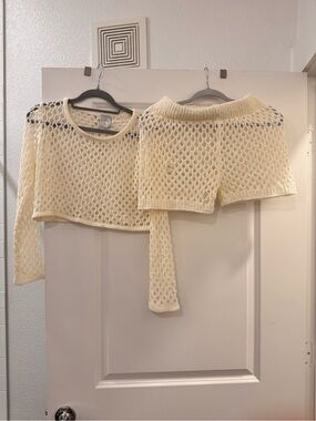 Princess Polly Ivory Crochet Sweater & Shorts Set Women's XS/S